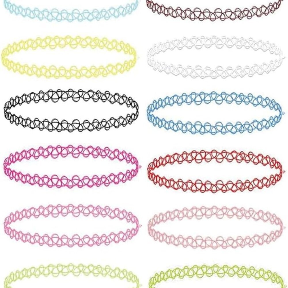 12PC Tattoo Choker Necklace - 90s Accessories 2000s Jewelry Y2K Fashion Vintage